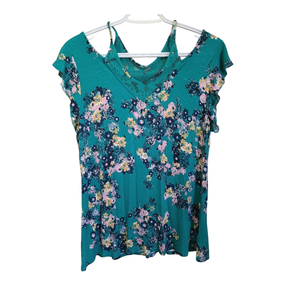 Maurices Green Pink Sleeveless Ruffled Blouse